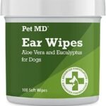 Pet MD – Dog Ear Cleaner Wipes – Otic Cleanser for Dogs to Stop Ear Itching, and Infections with Aloe and Eucalyptus – 100 Count  Pet Supplies