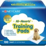 HONEY CARE All-Absorb, Large 22″ x 23″, 100 Count, Dog and Puppy Training Pads, Ultra Absorbent and Odor Eliminating, Leak-Proof 5-Layer Potty Training Pads with Quick-Dry Surface, Blue, A01  Pet Supplies